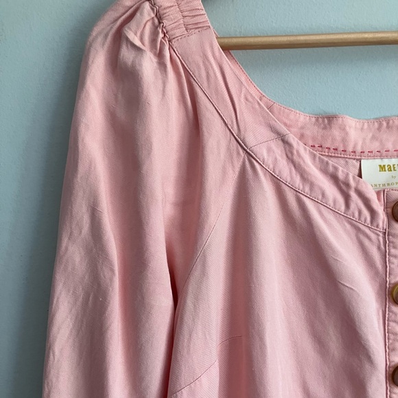 MAEVE ANTHROPOLOGIE Peach Pink Rayon Cotton Blend Off the Shoulder Blouse Size 6 - Picture 5 of 13